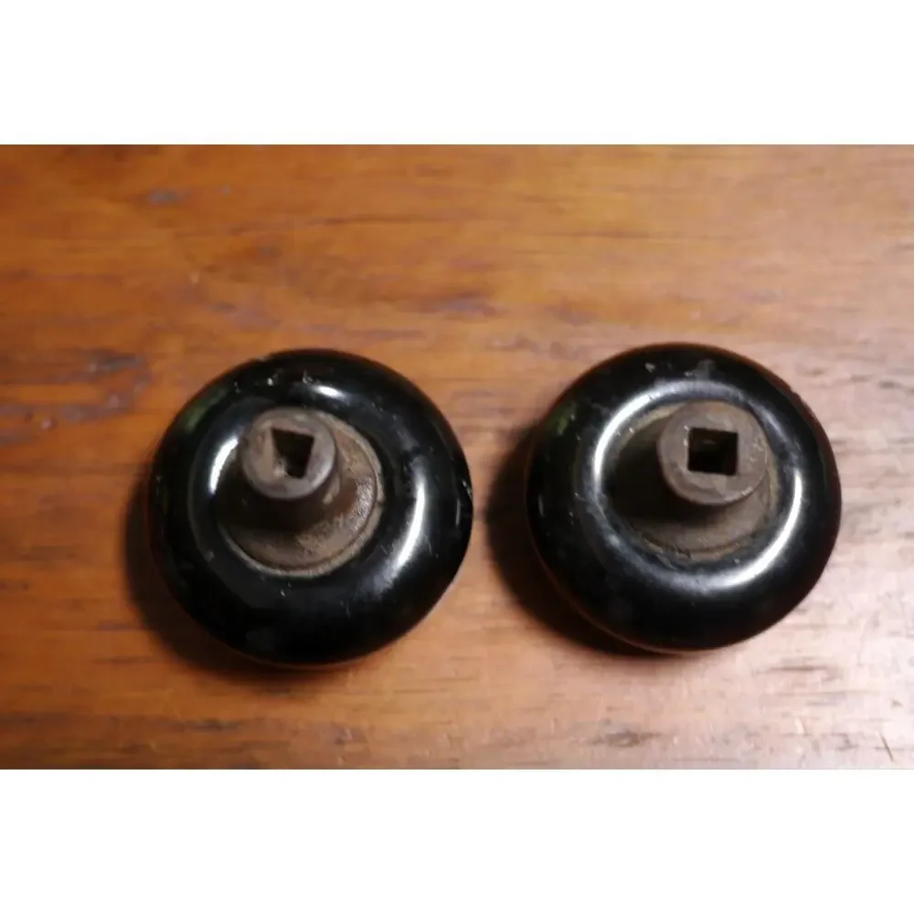 Pair Vintage Antique Rustic Farmhouse Black Ceramic Glass Cast Iron Door Knobs